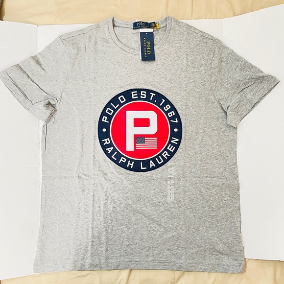 Polo Ralph Lauren Yacht Club Challenge Circle P Patch Tee T-Shirt Grey Men’s L - Picture 4 of 4